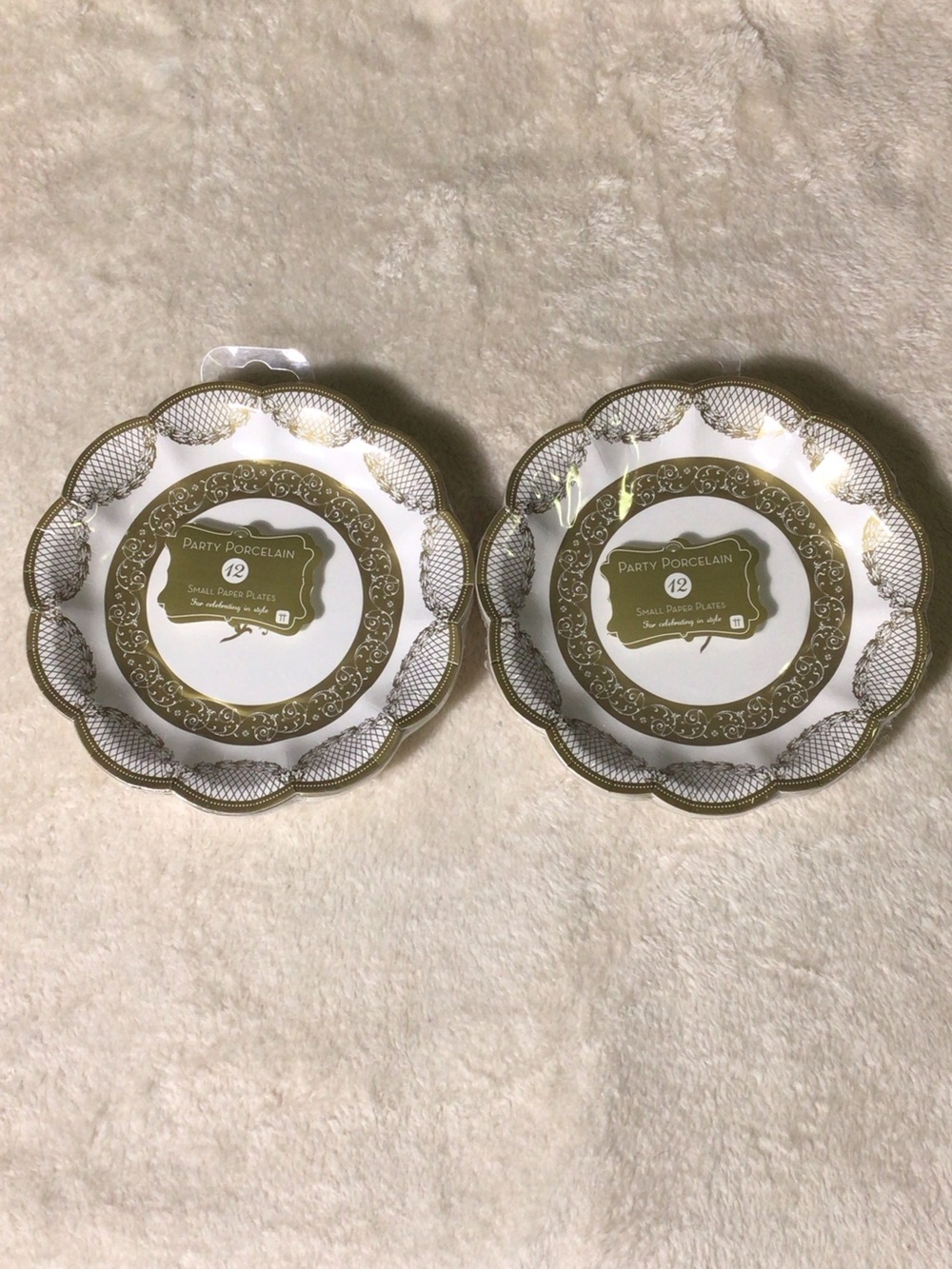 White and Gold Scalloped Dessert Plates - Set of 2